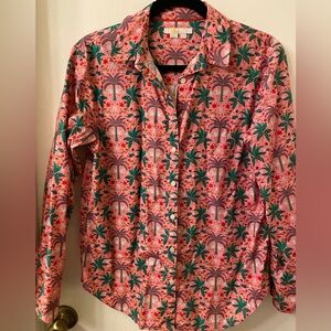 Boden Pink and Green Palm Print Button down Shirt